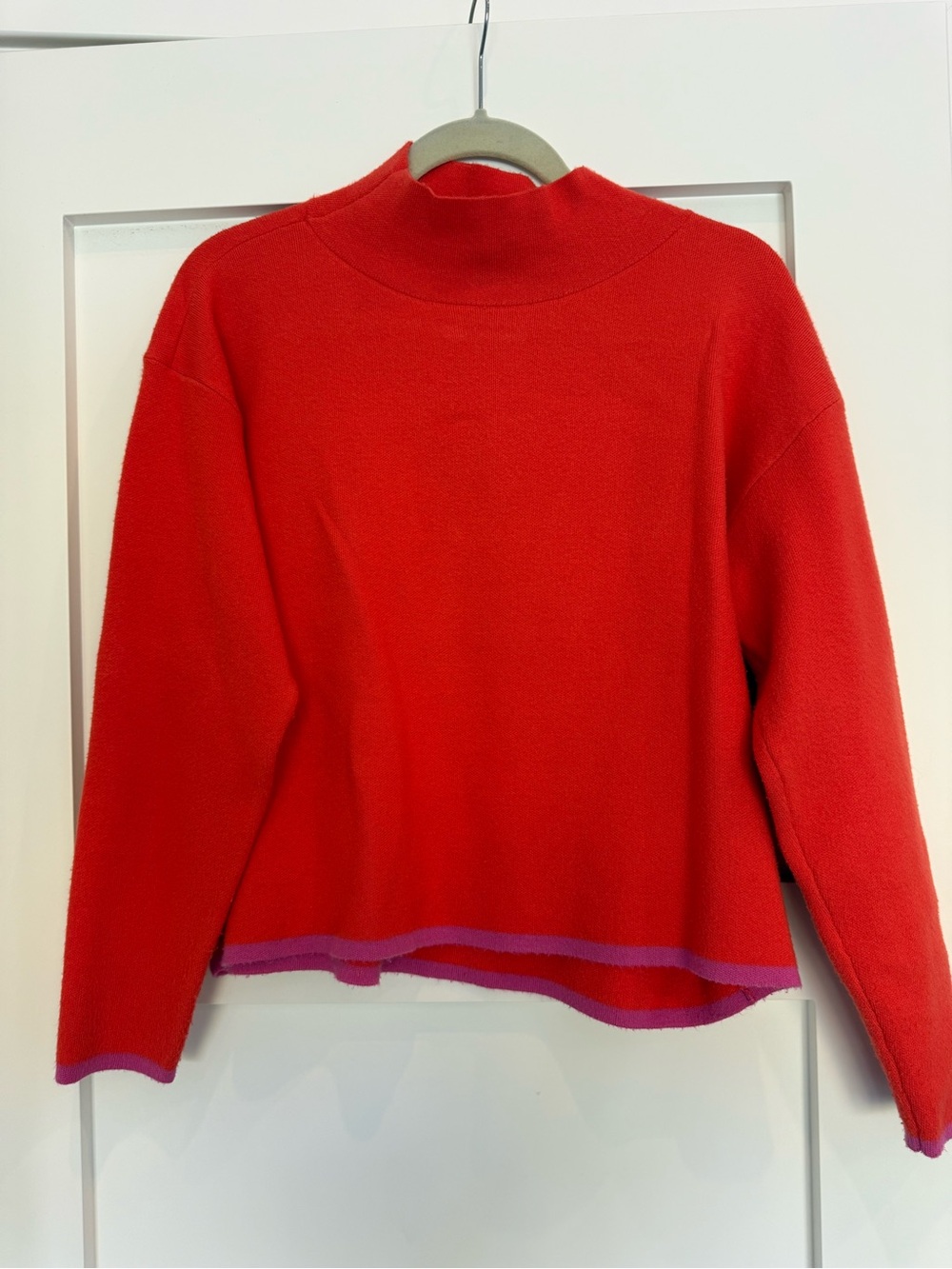 Maeve Red Mock-Neck Sweater with Lavender Trim